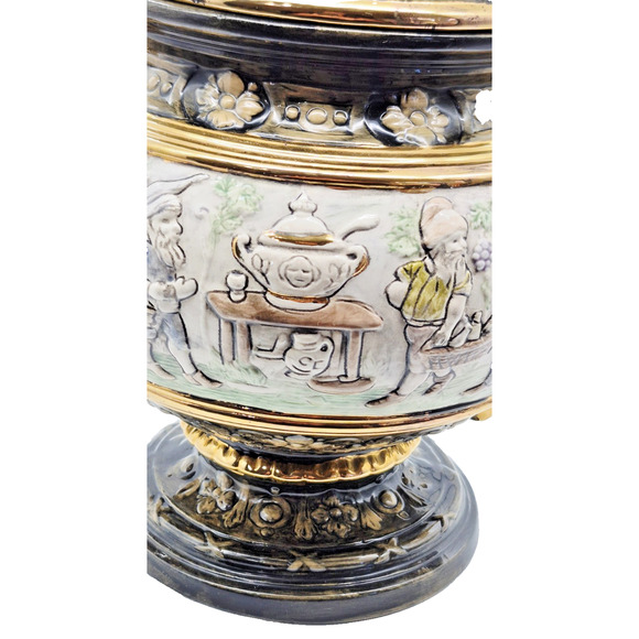 Vintage German Rumtopf Tureen & Lid Gnome & Dragon Handles Motif Large 15" Tall - Picture 5 of 14